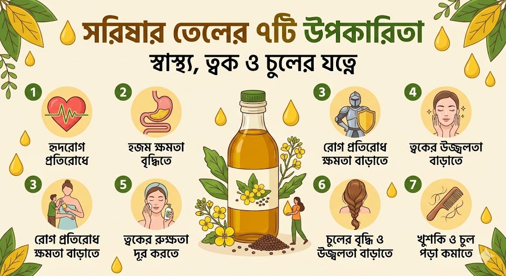 সরিষার তেলের ৭টি অনন্য উপকারিতা: স্বাস্থ্য, ত্বক ও চুলের যত্নে মিরাকল অয়েল